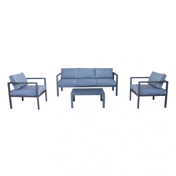 sconto Garden Lounge Set Sofa 2 Sessel und Couchtisch mit Kissen in anthrazitfarbenem Aluminium