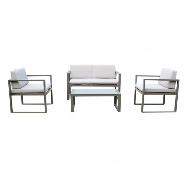 Garden Lounge Set Sofa 2 Sessel und Couchtisch mit Kissen aus taubengrauem Aluminium prezzo