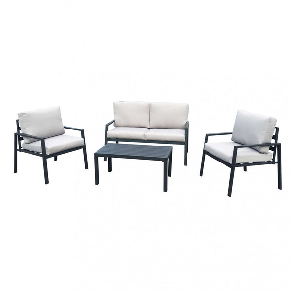 Garden Lounge Set Sofa 2 Sessel und Couchtisch mit Kissen in anthrazitfarbenem Aluminium prezzo