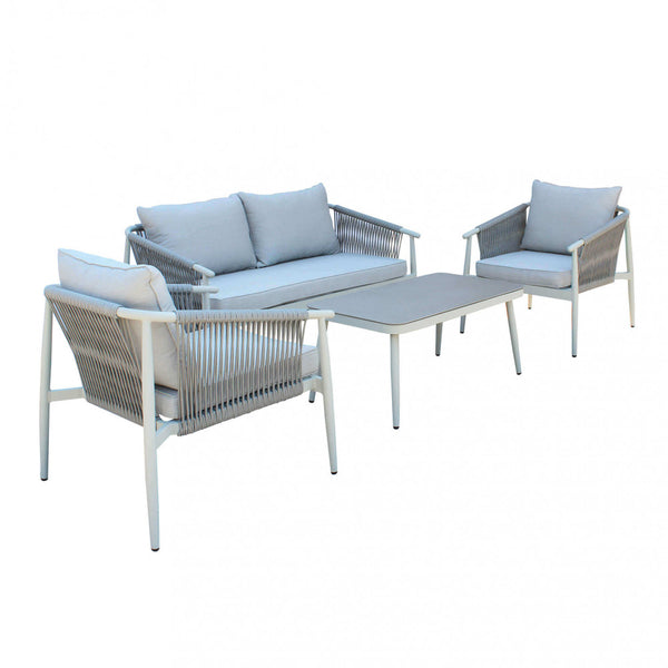 prezzo Garden Lounge Set Sofa 2 Sessel und Couchtisch mit Kissen aus hellgrauem Aluminium