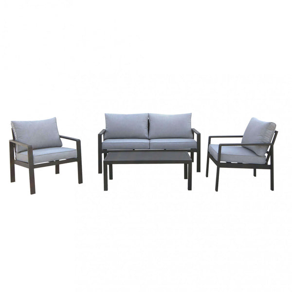 Garden Lounge Set Sofa 2 Sessel und Couchtisch mit Kissen in anthrazitfarbenem Aluminium sconto