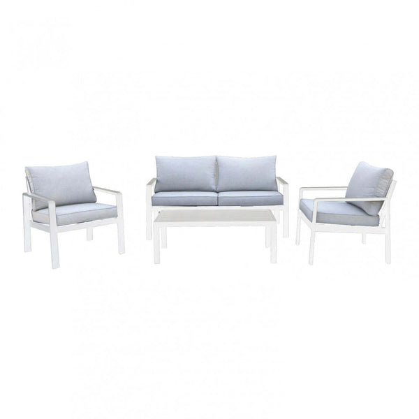 prezzo Garden Lounge Set Sofa 2 Sessel und Couchtisch mit Kissen aus weißem Aluminium