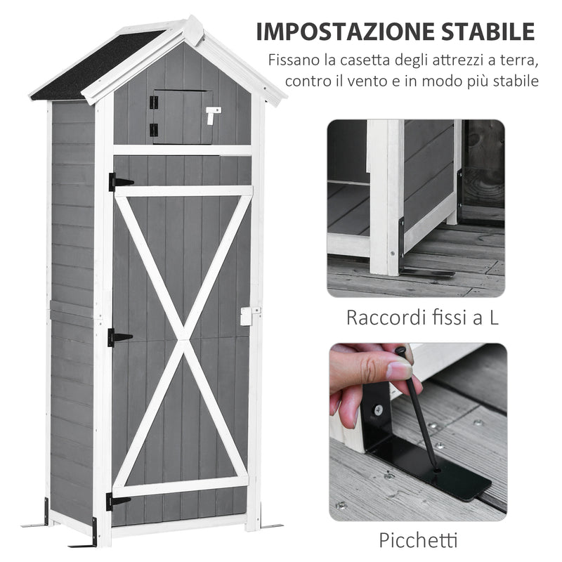 Casetta Box da Giardino Porta Attrezzi 78x52,5x182 cm con Ripiano Rimovibile e Tavolo da Lavoro in Abete  Grigia-7