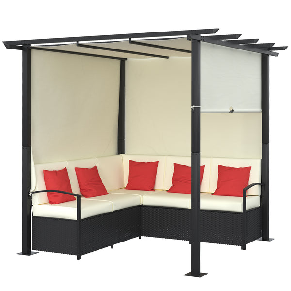 Set Salotto da Giardino Divano Angolare con Pergola Gazebo in Rattan Nero e Beige sconto