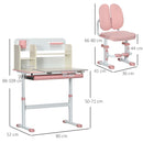 Banco Studio Scuola per Bambini 80x52x88-109 cm in MDF e Acciaio Rosa-3