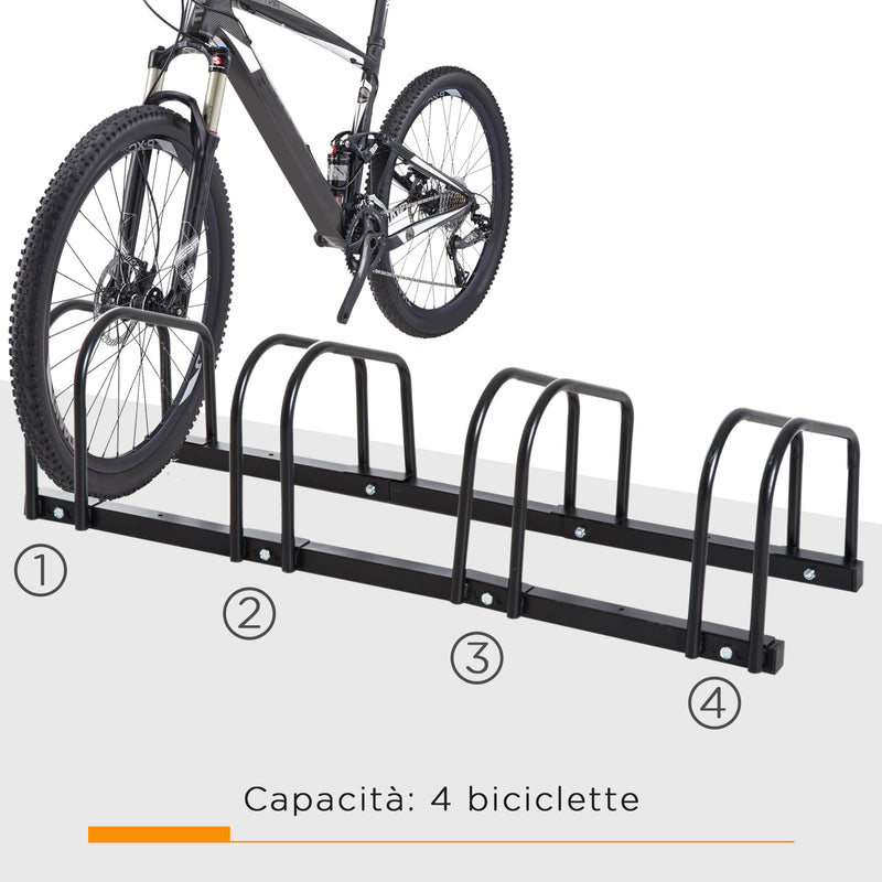 Rastrelliera Porta Biciclette 4 Posti 110x33x27 cm in Acciaio Nero-4