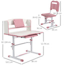 Banco Studio Scuola per Bambini 80x54,5x104 cm con Sedia Regolabile e Piano Inclinabile Rosa-3