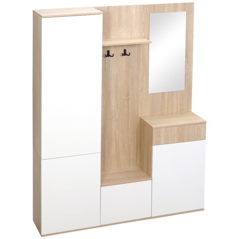 Mobile da Ingresso 4 in 1 con Specchio 145x29x184 cm in Truciolato Bianco e Legno Naturale-1