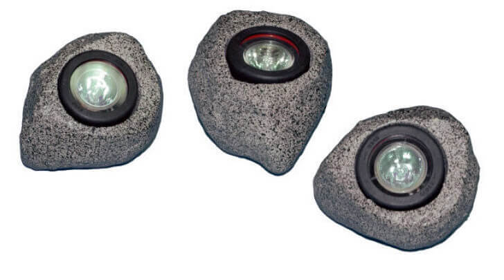 Set 3 Faretti per Laghetti da Giardino a LED 10W Incassati in Rocce Artificiali-1