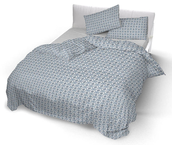 Bettbezug für Doppelbett mit Kissenbezügen aus reiner Baumwolle in Floyd Blue prezzo