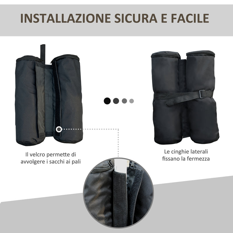 Set 4 Piedistalli Zavorra per Ancoraggio Gazebo con chiusura a Velcro Nero-5