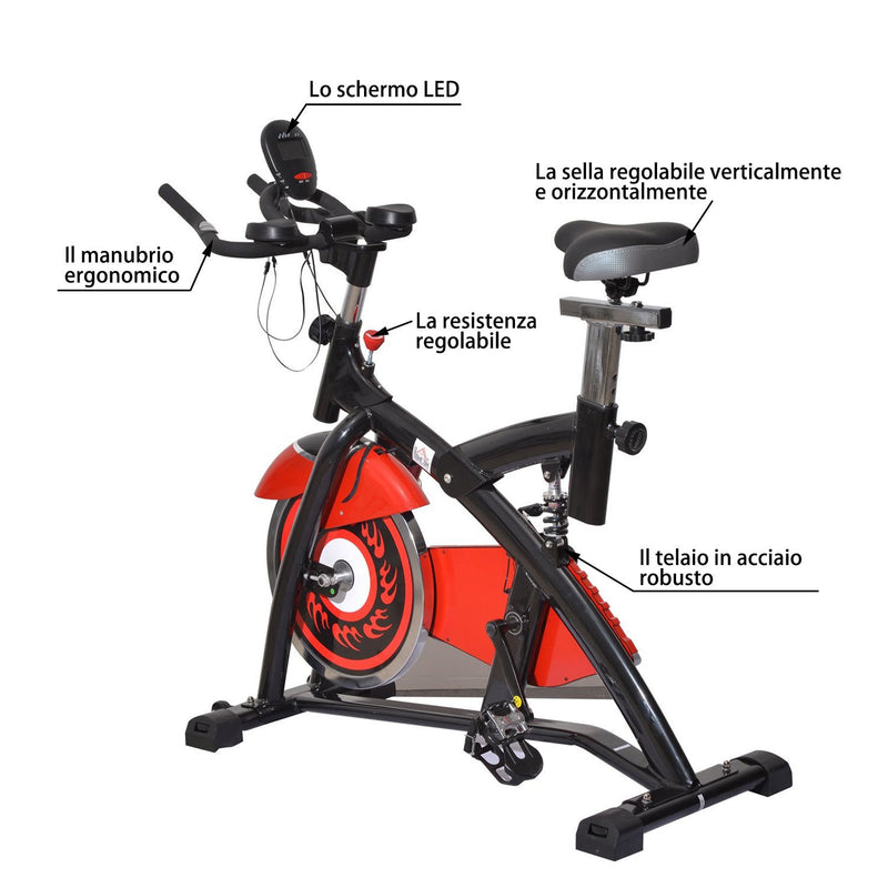 Spin Bike Indoor Allenamento Aerobico con Display a LED Nero e Rosso -5