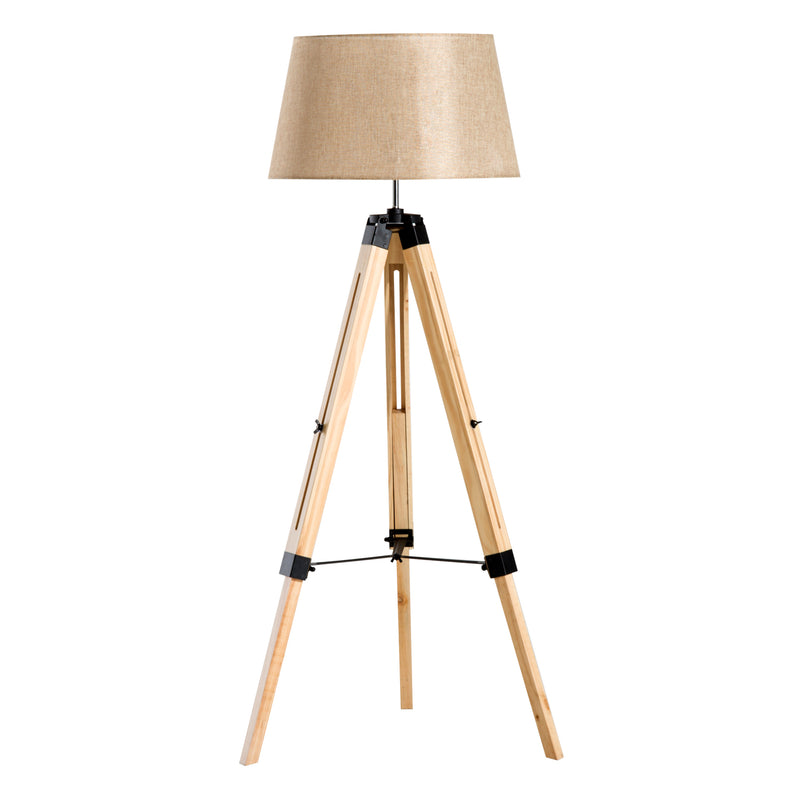 Lampada da Terra Design con Treppiede in Legno Altezza Regolabile Beige -1