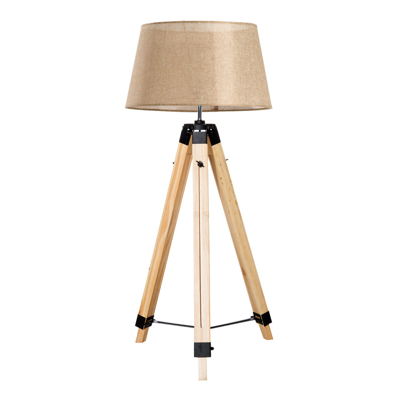 Lampada da Terra Design con Treppiede in Legno Altezza Regolabile Beige -4