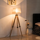 Lampada da Terra Design con Treppiede in Legno Altezza Regolabile Beige -7