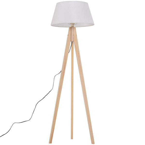 online Stehlampe mit dreibeinigem Lampenschirm aus cremefarbenem Stoff 146 cm
