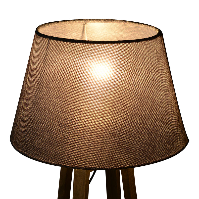 Lampada da Tavolo Paralume in Lino Base in Legno di Paulonia Grigio 68,5 cm -8