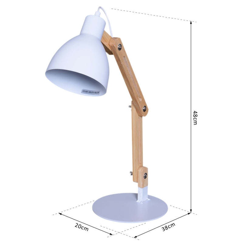 Lampada da Tavolo Scrivania Pieghevole in Legno e Metallo Bianco -3