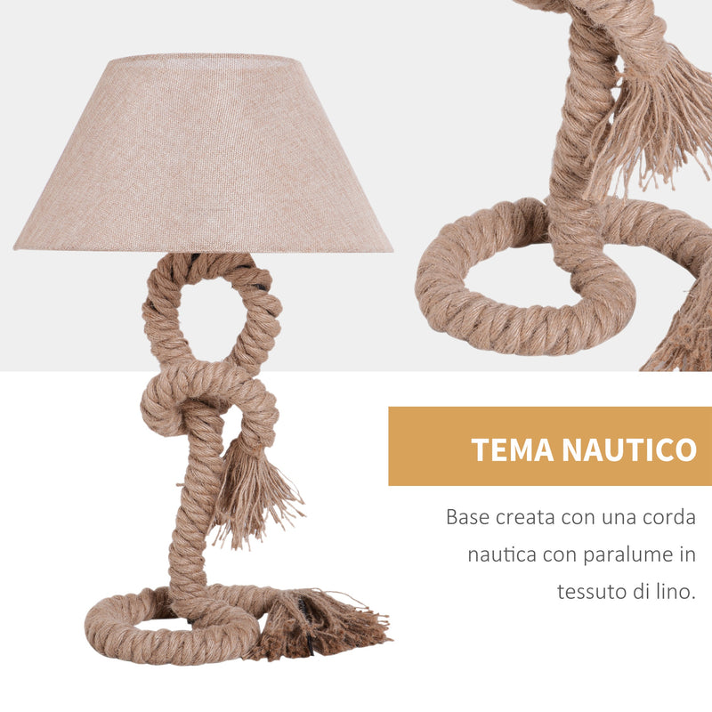 Lampada da Comodino Abat jour in Corda di Canapa Beige 40x40x65 cm -6