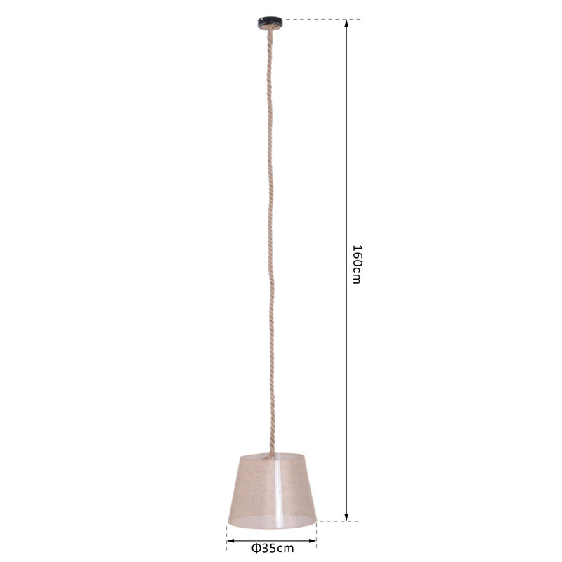 Lampadario a Sospensione con Corda di Canapa Lunghezza Regolabile Beige Ø35x160H cm -3