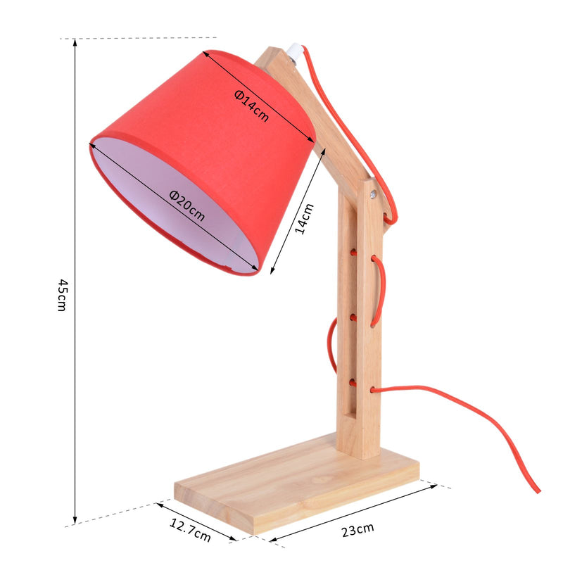 Lampada da Tavolo con Braccio Regolabile in Rovere e Paralume Rosso -3