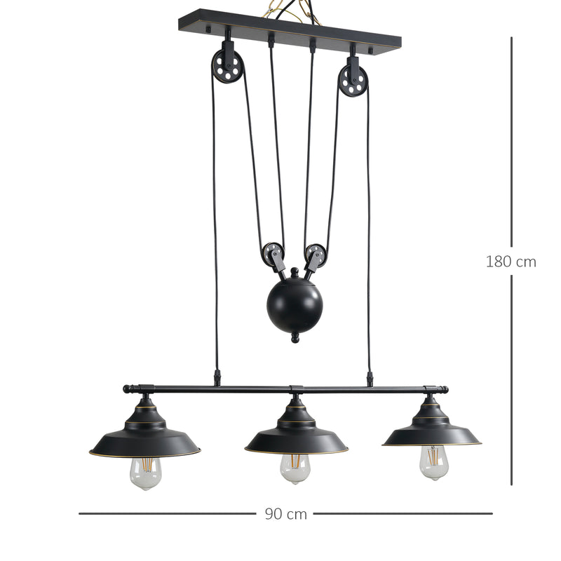 Lampada da Soffitto 3 Paralumi E27 in Metallo 90x22x180 cm  Nero-3