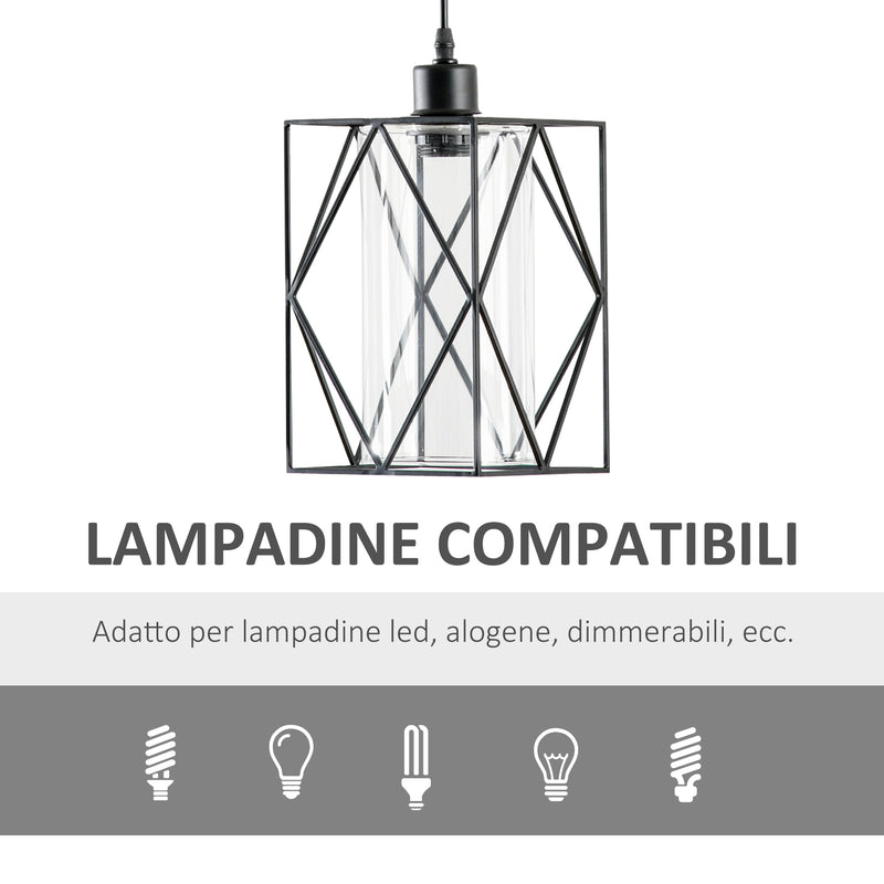 Lampadario Stile Geometrico 16x16x120 cm E27 in Metallo Nero-7