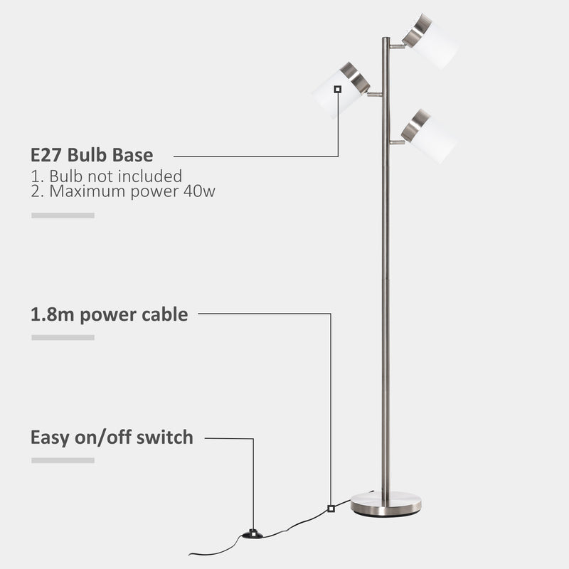 Lampada da Terra 3 Paralumi 38-52x25x165 cm E27 40W Argento-7