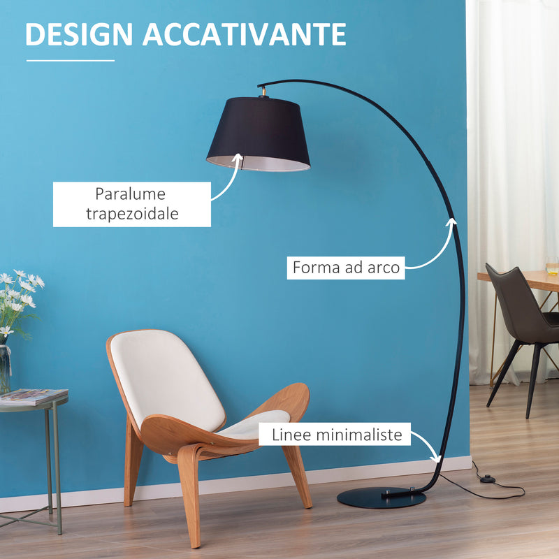 Lampada da Terra ad Arco 100x43x177 cm E27 Paralume in Tessuto Grigio Scuro-5