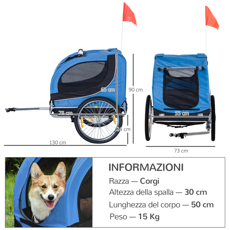 Rimorchio per Cani da Bicicletta Azzurro e Nero 130x90x110 cm -3