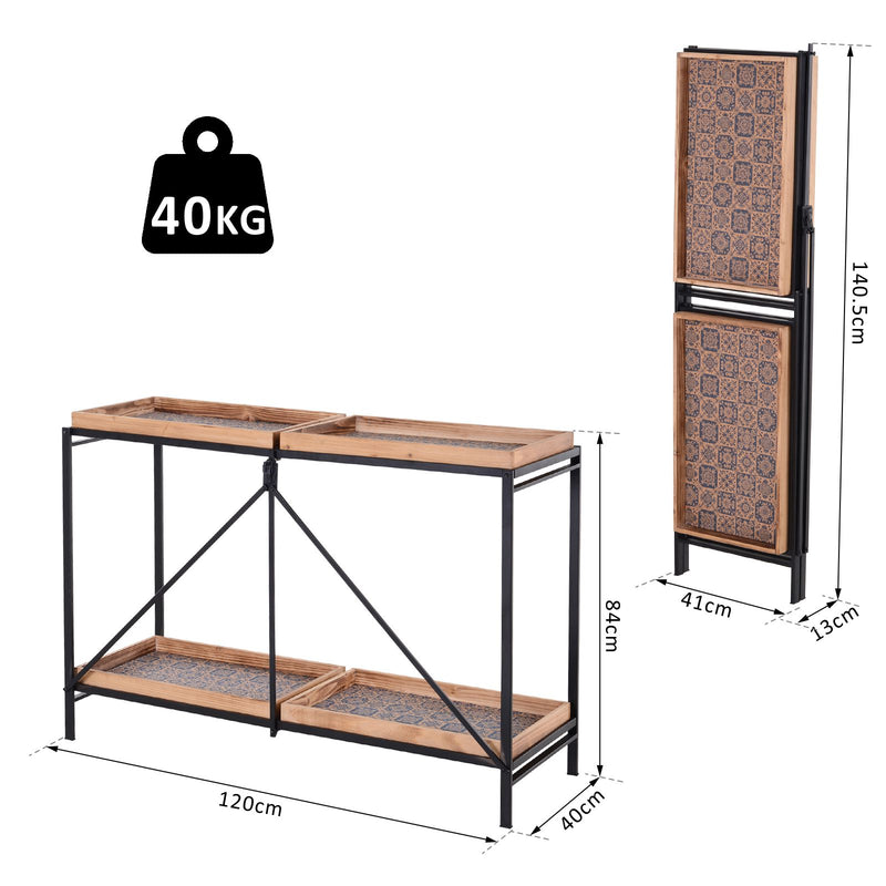 Consolle Fissa 2 Ripiani con Vassoi 120x40x84 cm in Metallo  Nera-6