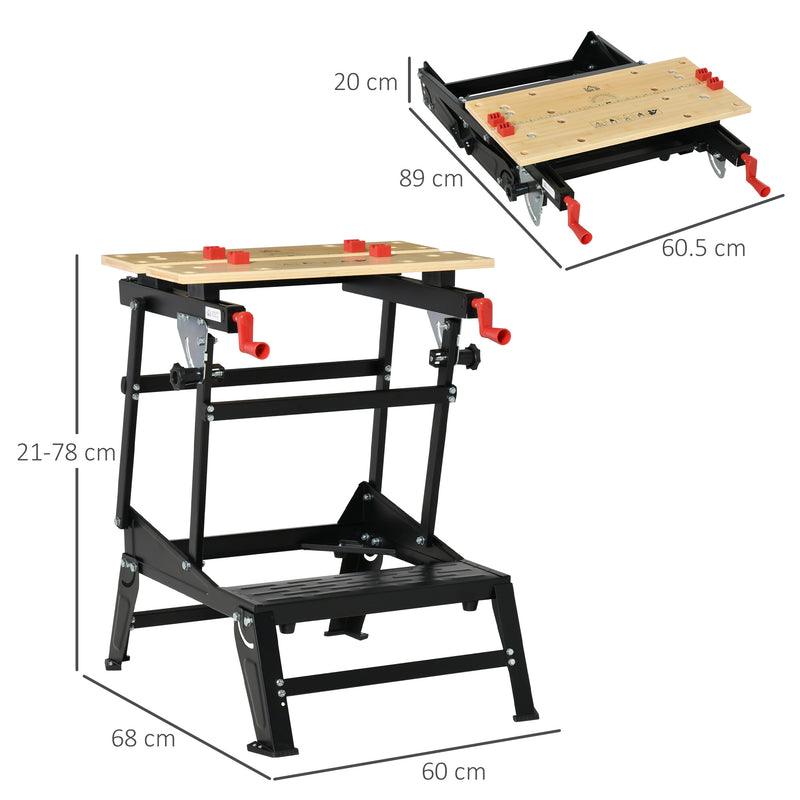 Banco di Lavoro Pieghevole 68x60x78 cm in Metallo Nero-3