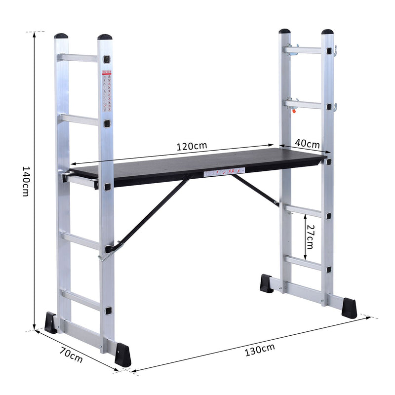 Mini Ponteggio Trabattello Scala 130x70x140 cm in Alluminio Portata max 150 Kg -4