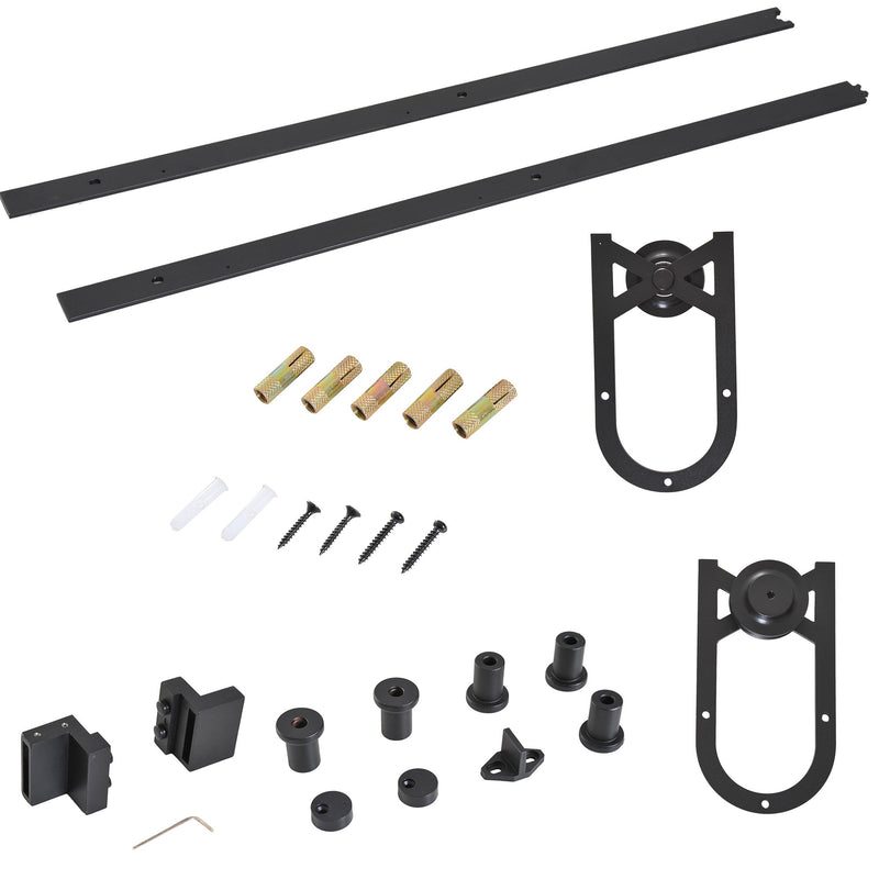 Binario per Porte Scorrevoli con Kit di Accessori in Acciaio Nero 100 cm sm 110mm -1