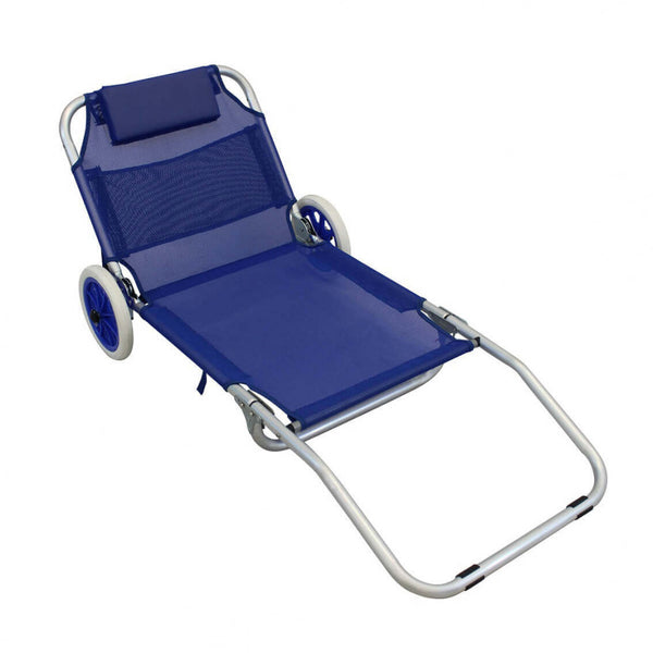 sconto Spiaggina Faltbarer Trolley Steel 145x52x62 h cm in Blue Textilene