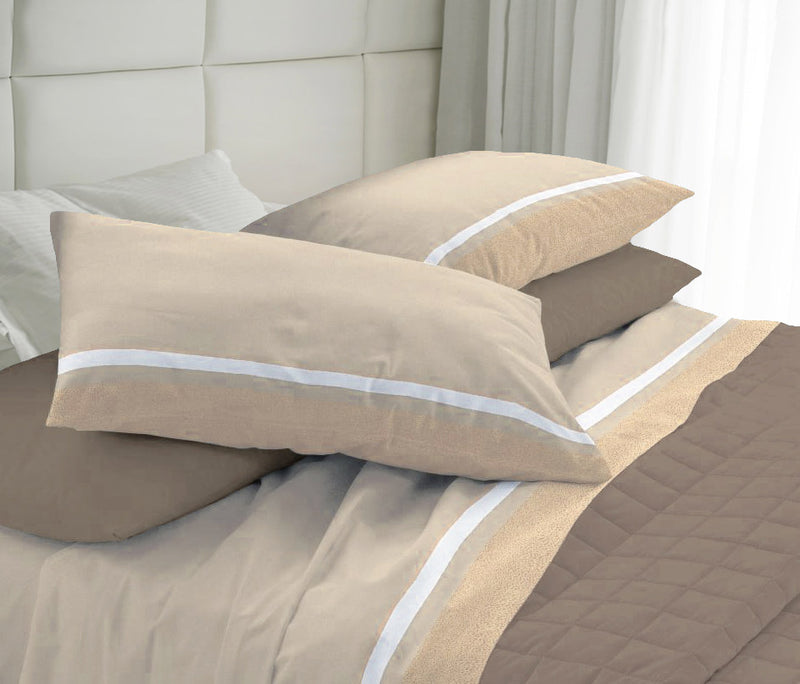 Set Lenzuola Singolo in Cotone Sopra Sotto e Federe Cober Belfast Beige-1