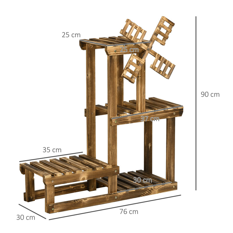 Portapiante Scaffale 4 Ripiani 76x30x90 cm in Legno di Abete Carbonizzato-3