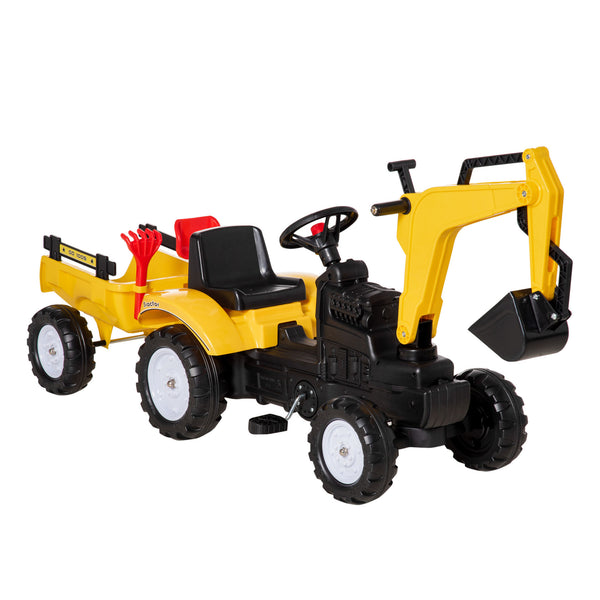 Bagger Trettraktor für Kinder 163 x 42 x 71 cm mit gelbem Anhänger sconto