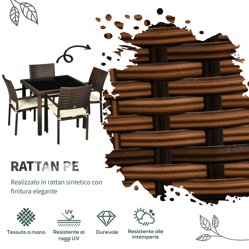 Set Tavolo e 4 Sedie da Giardino in Rattan PE Marrone-4