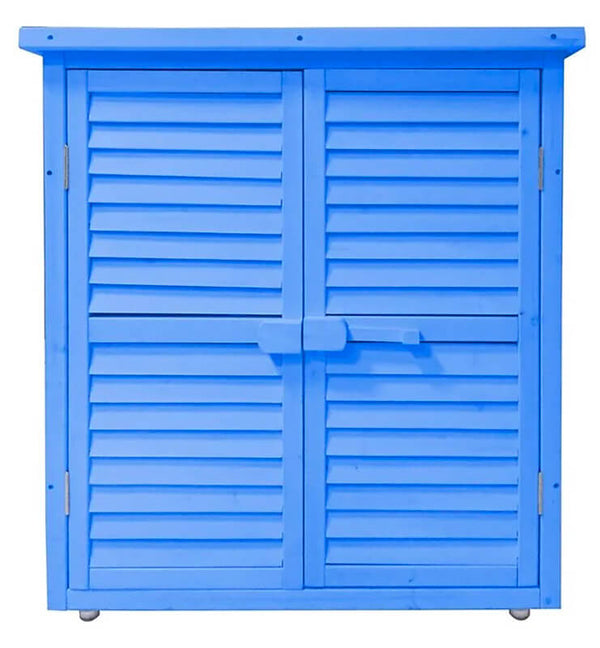 sconto Armadio Porta Attrezzi da Giardino 3 Ripiani 87x47xH95 cm in Legno Cunninghamia  lanceolata Blu