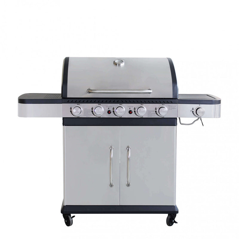 Barbecue a Gas GPL Davis 5 Fuochi + 1 con Fornello Laterale 138x55,5x112 h cm in Acciaio Grigio-3