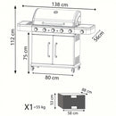 Barbecue a Gas GPL Davis 5 Fuochi + 1 con Fornello Laterale 138x55,5x112 h cm in Acciaio Grigio-8