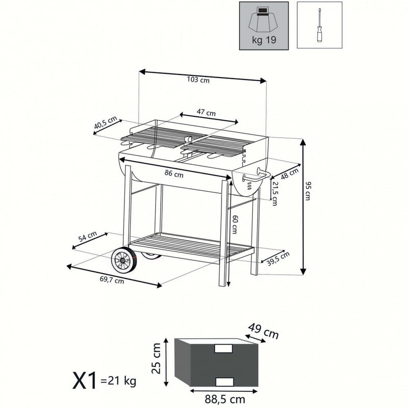 Barbecue a Carbonella 100x47x94 h cm in Acciaio Nero-7