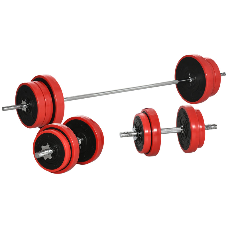 Set Bilanciere e Dischi 65 kg Totali in Metallo e  Sabbia di Ferro e Gomma Rosso-1