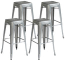 Set 4 Sgabelli Impilabili 44x44x77 cm in Lamiera Galvanizzata Silver-1