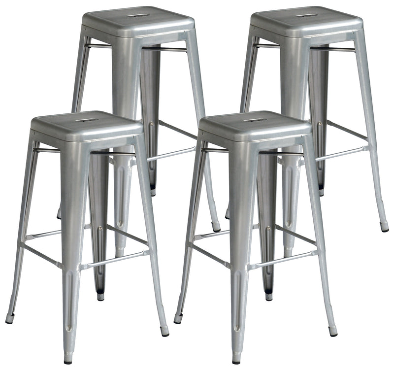 Set 4 Sgabelli Impilabili 44x44x77 cm in Lamiera Galvanizzata Silver-1