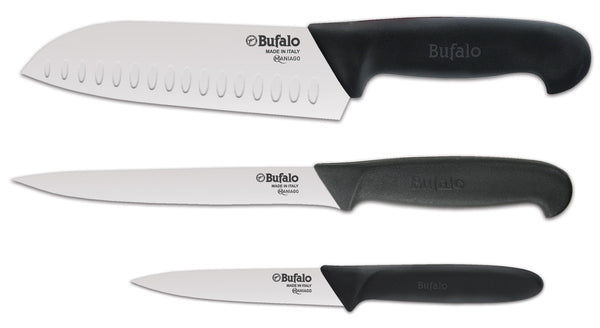 online 3-teiliges Messerset zum Zerkleinern, Filetieren und Schälen Buffalo Chef Kit Schwarzer Griff