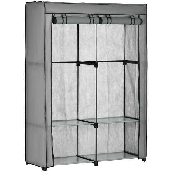 Armadio Guardaroba da Campeggio 118x49x170 cm 4 Ripiani Aperti e 2 Appendini in Tessuto non Tessuto Grigio acquista