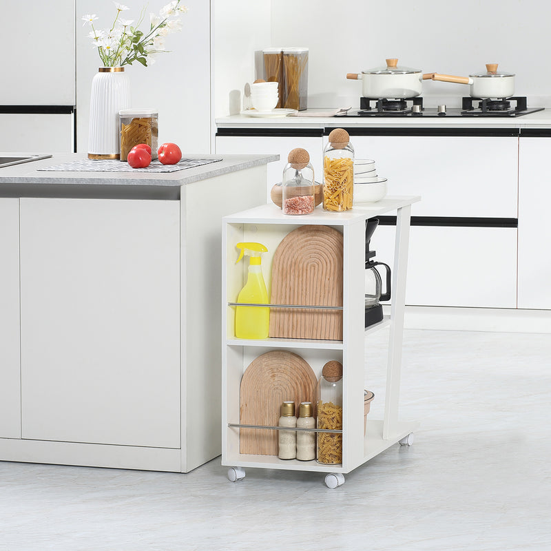 Carrello da Cucina Portavivande 60x38x77 cm 2 Ripiani e Ruote in Legno Bianco-7