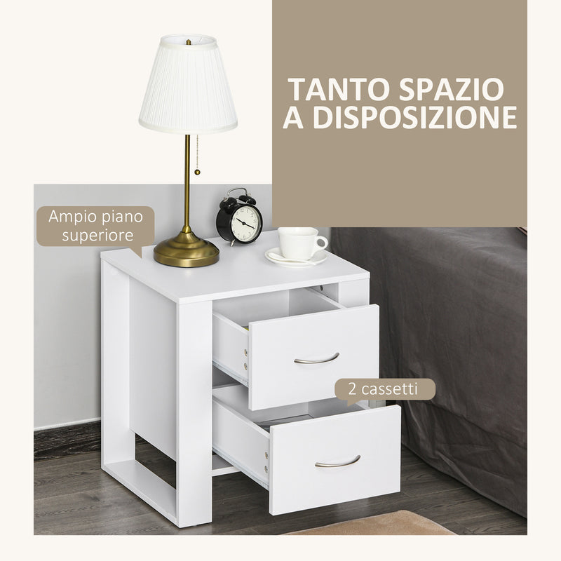 Comodino Moderno  con 2 Cassetti per Camera da Letto 48x39x54 cm in Legno Bianco-4